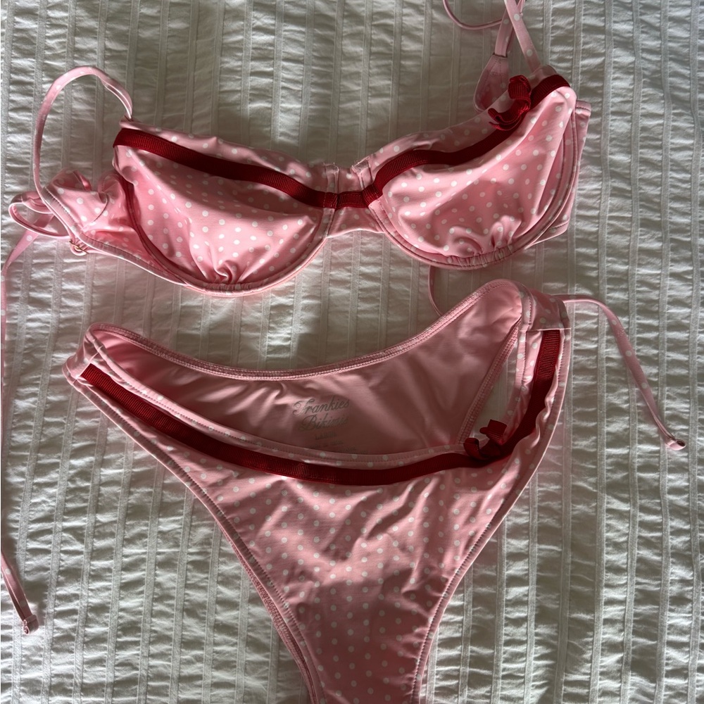 Frankie's Bikinis Pink and Red Polka Dot Set